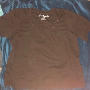 L.A. Blues Brown Jeweled Collar Plus Size Tee